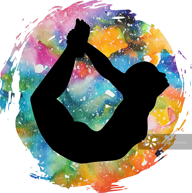 女性剪影弓式瑜伽姿势图片素材