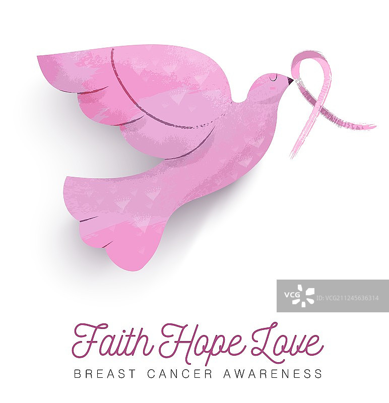 带有丝带的乳腺癌防治粉红鸟图片素材