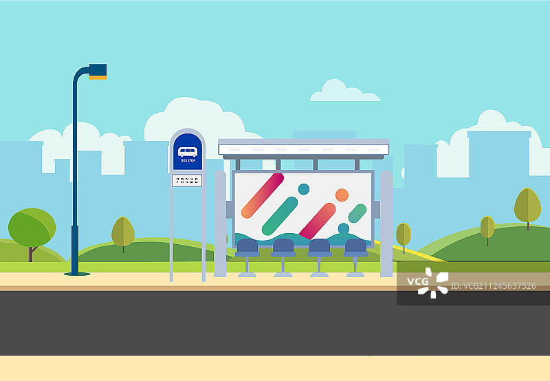 主干道上的自然公园公交车站图片素材