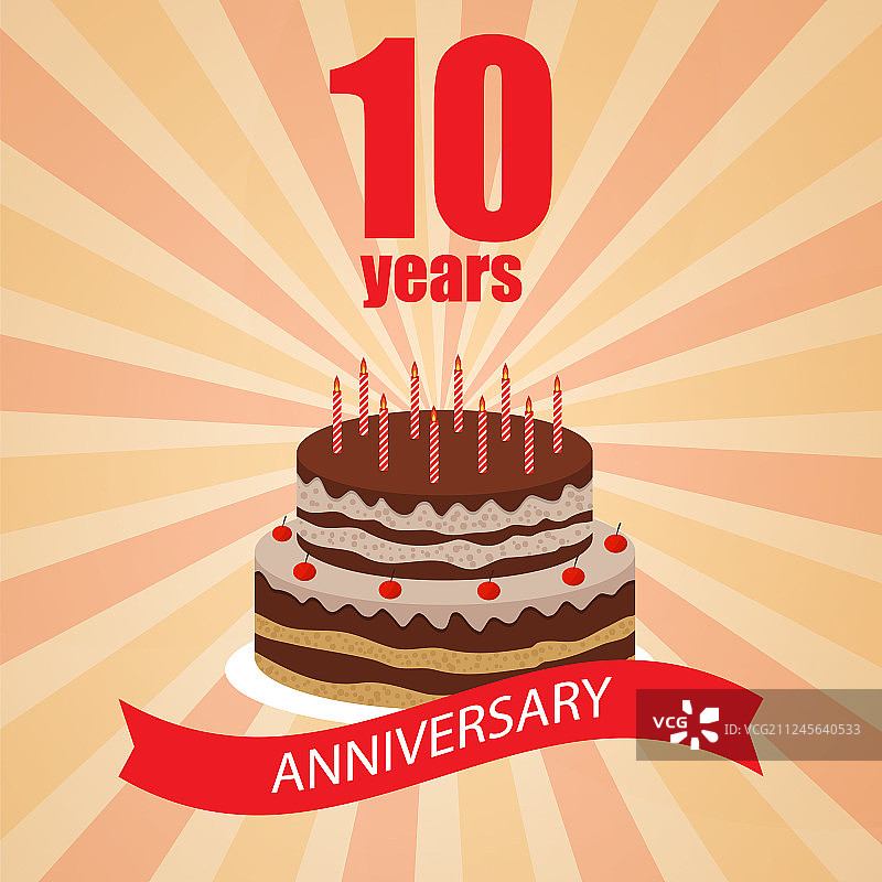 带蛋糕的10周年庆典贺卡图片素材