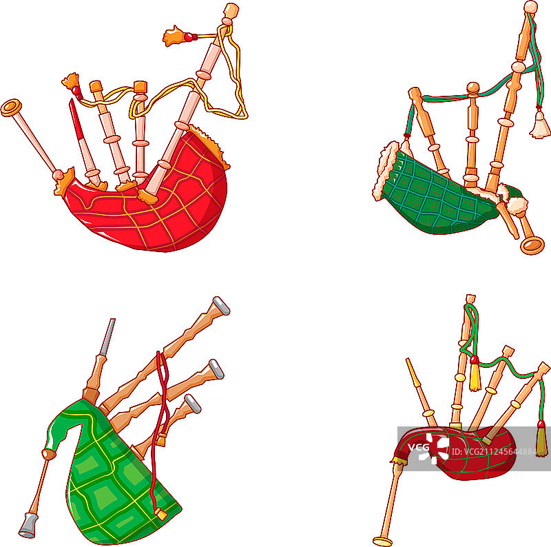 卡通风格的苏格兰风笛音乐图标集图片素材