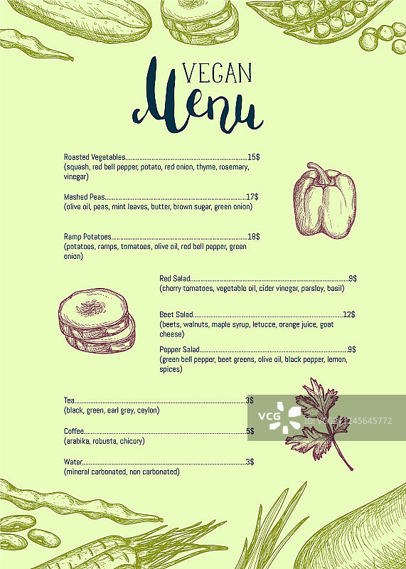 纯素餐厅菜单排版设计图片素材