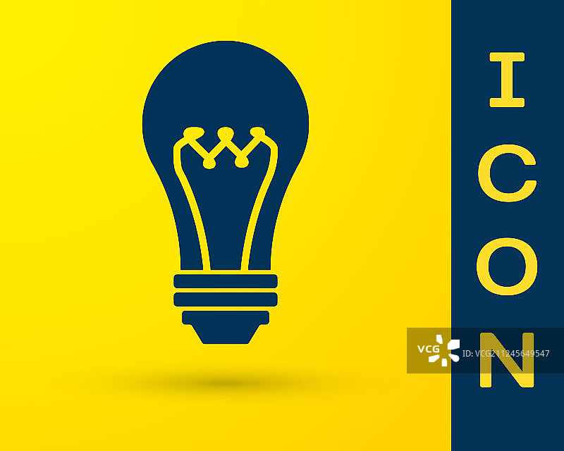 黄色背景上的蓝色灯泡图标图片素材