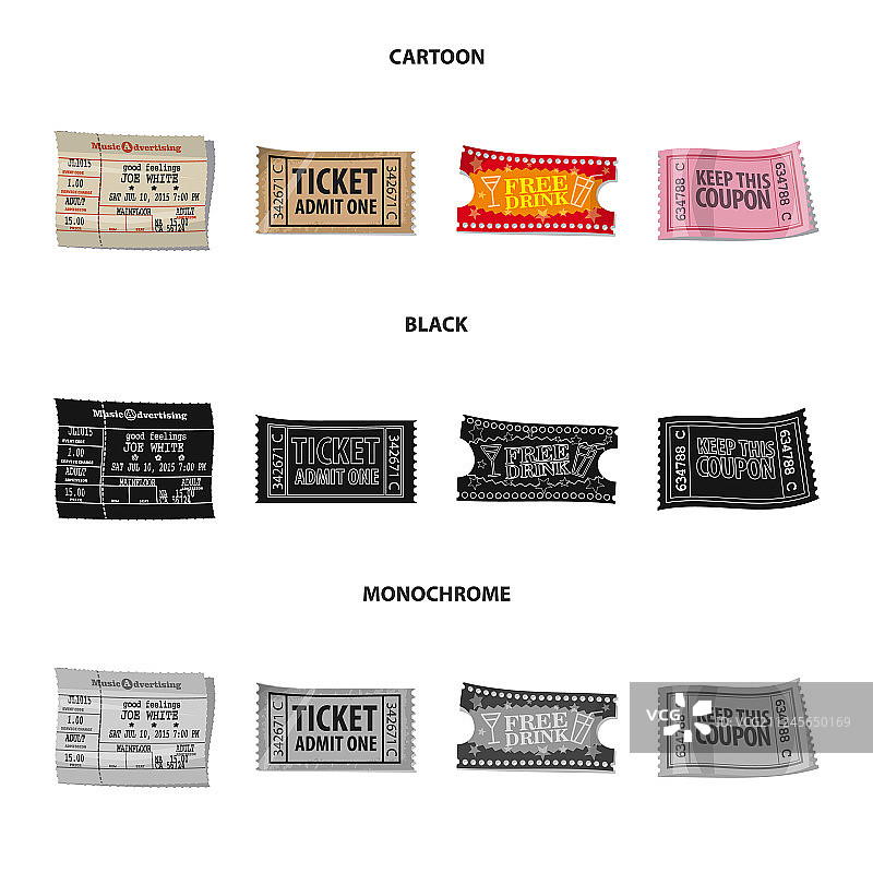 票务与入场图标集的孤立物体图片素材