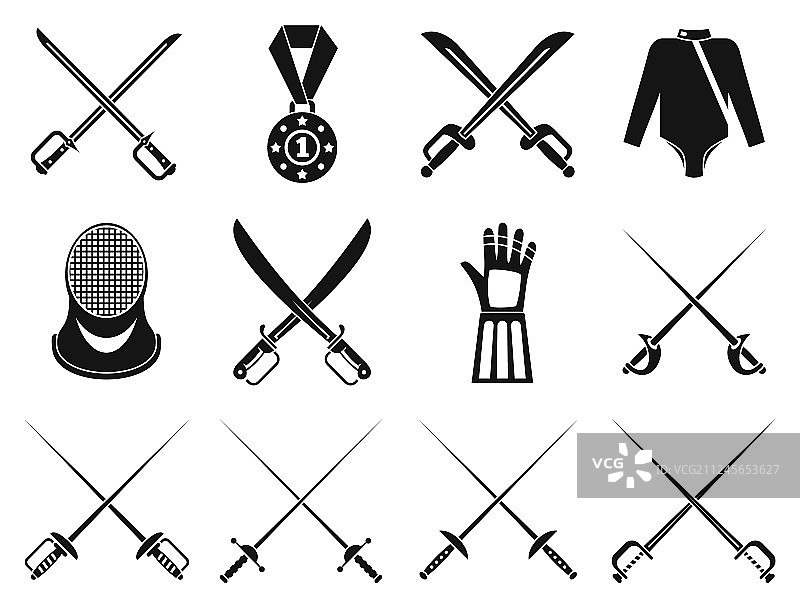 简约风格的击剑图标集图片素材