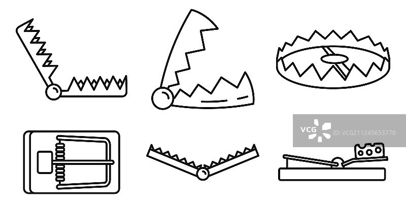 捕熊陷阱图标轮廓样式合集图片素材