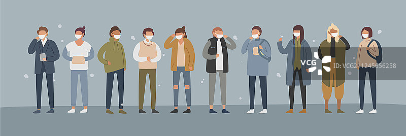 戴防护口罩的收款人群图片素材