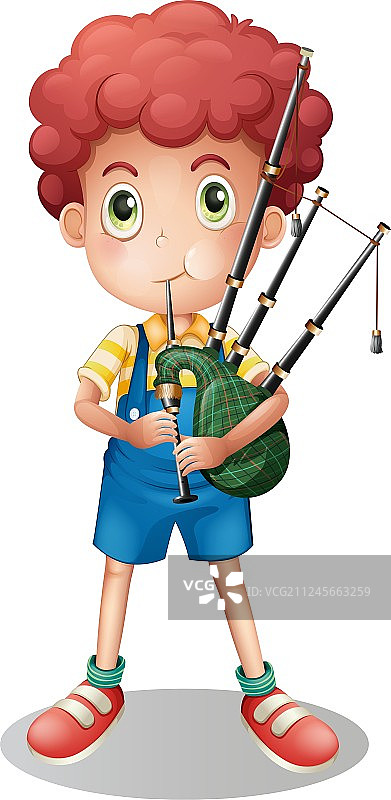 小男孩吹奏苏格兰风笛图片素材