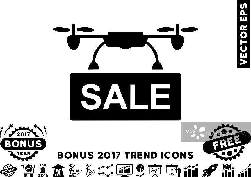 无人机促销扁平图标与2017年奖金趋势图片素材