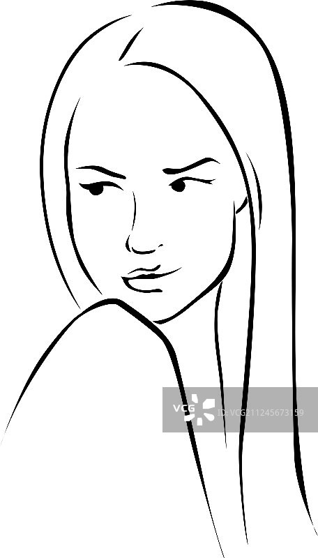 看向左边的美丽年轻女子 - 黑色图片素材