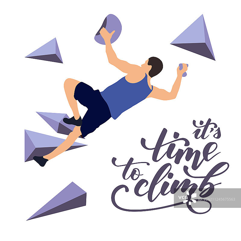 男人攀爬攀岩墙图片素材