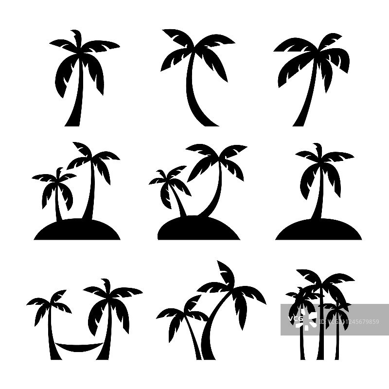 椰子树或棕榈树海岛风光套装图片素材