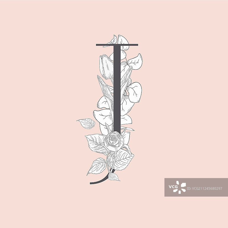 盛开的优雅花卉J字母图案和logo图片素材