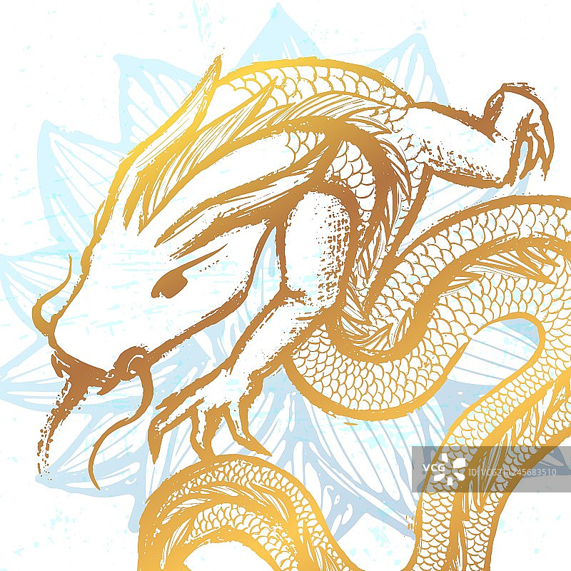 水墨手绘中国龙水上图案图片素材