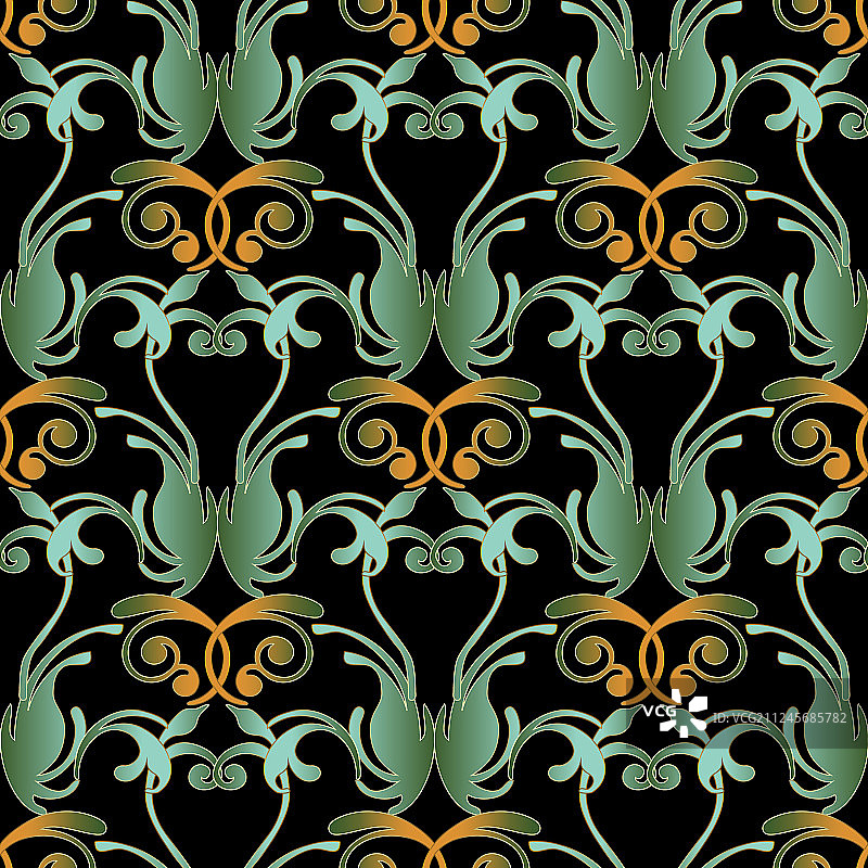 大马士革复古花卉无缝图案图片素材