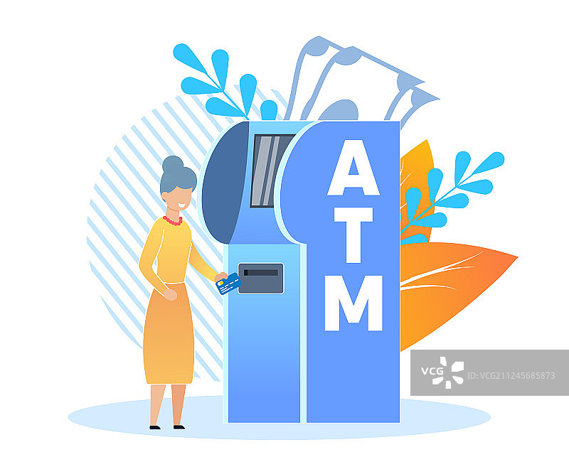 银行终端卡通取款图片素材