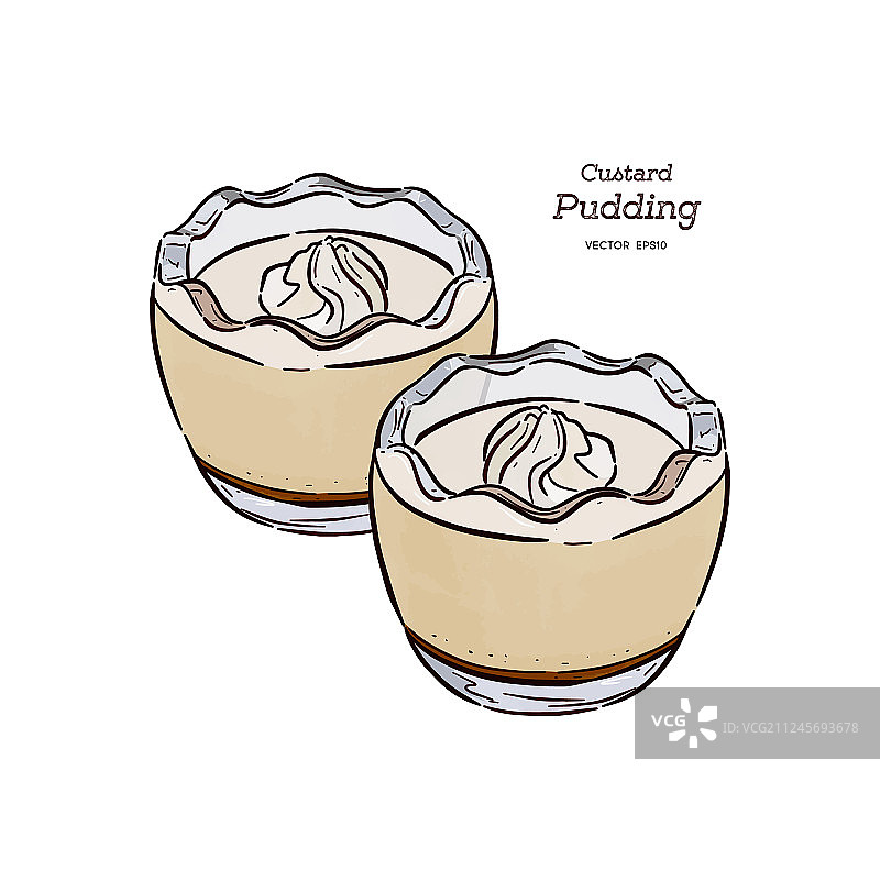 玻璃杯中的卡仕达布丁手绘草图图片素材