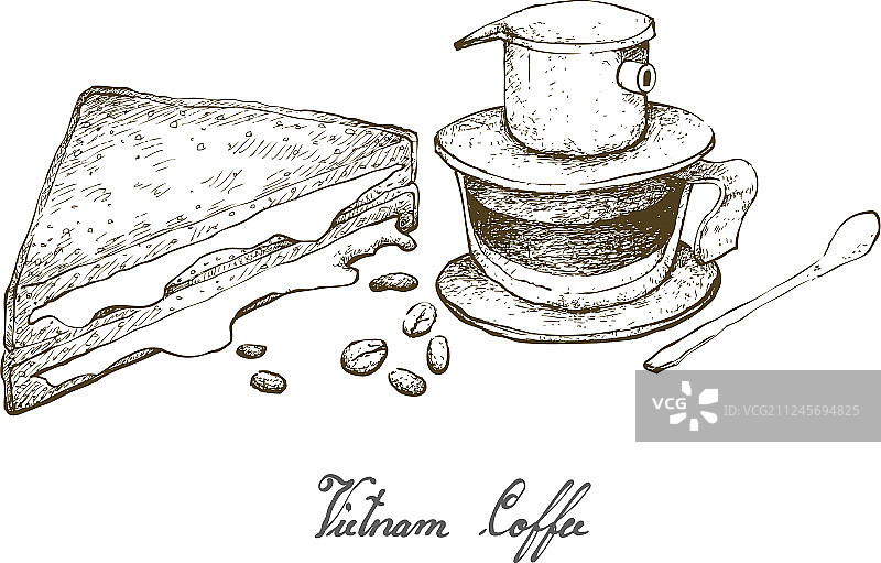 手绘越南咖啡和奶酪三明治图片素材