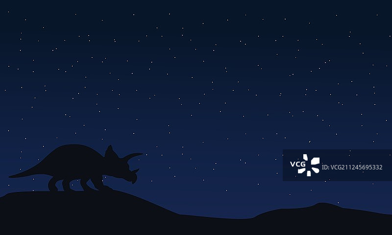 夜晚景观中的三角龙剪影图片素材