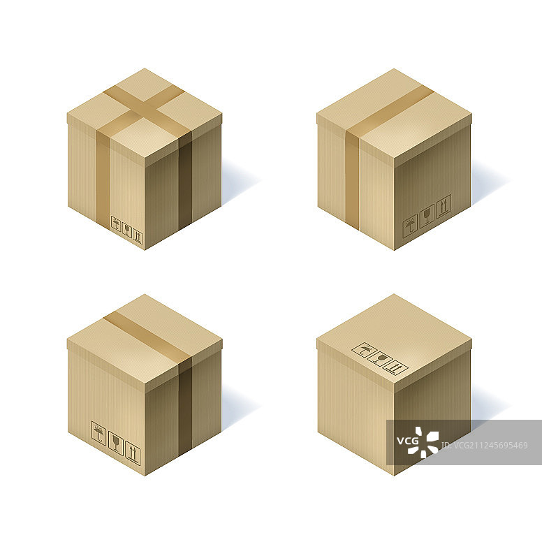 四个2.5D纸板箱组合图片素材