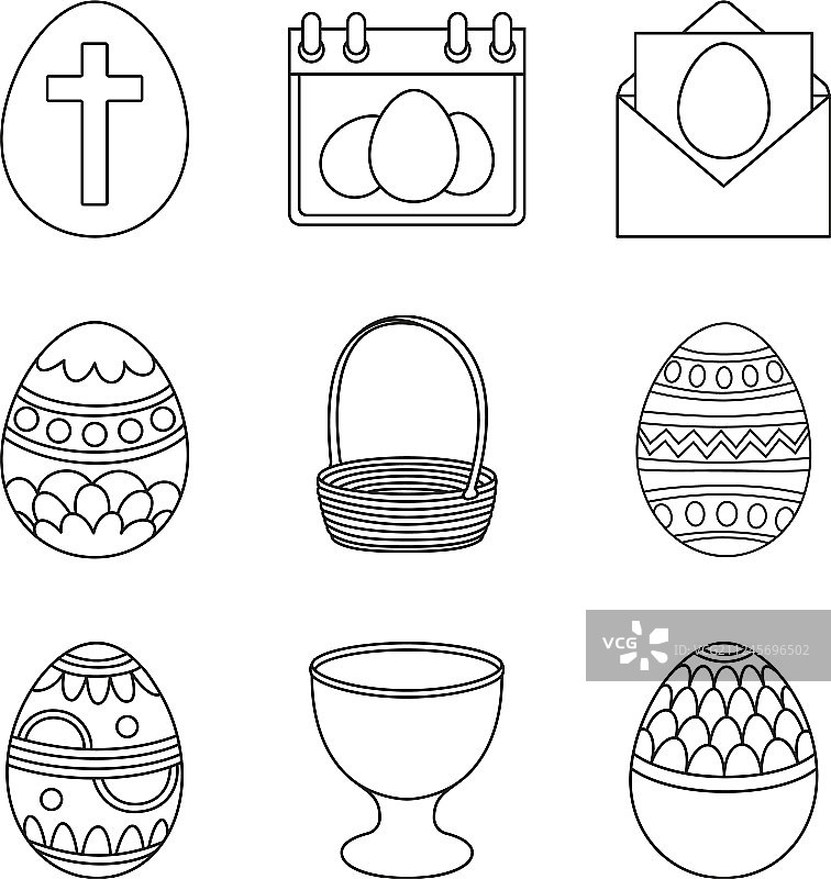 线条艺术黑白复活节彩蛋合集图片素材