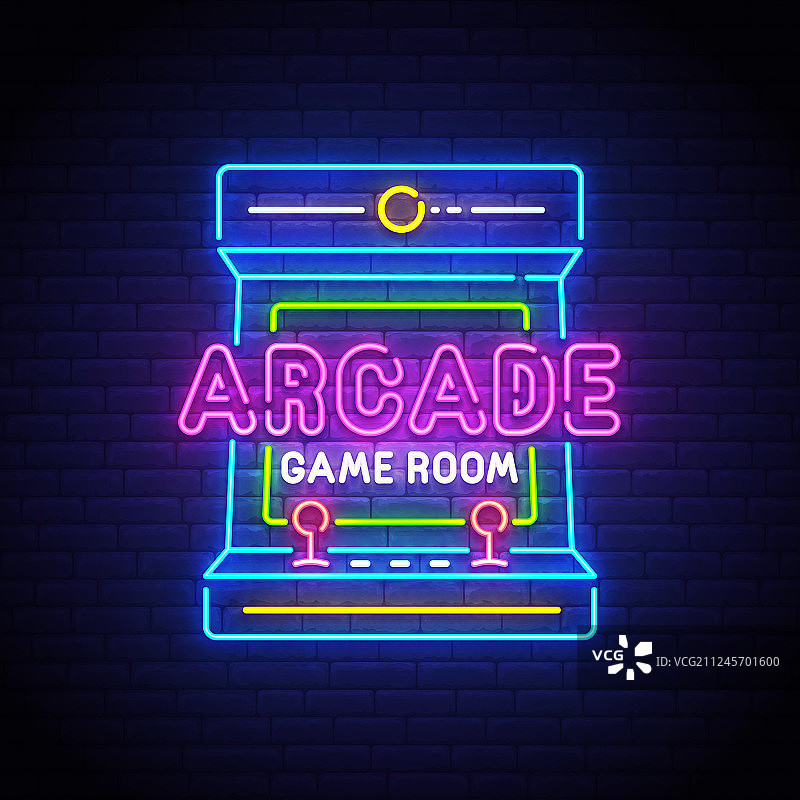 街机游戏霓虹灯标志图片素材
