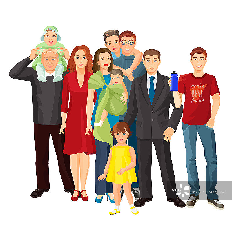 大家庭：母亲、父亲、男婴、幼儿、女童图片素材