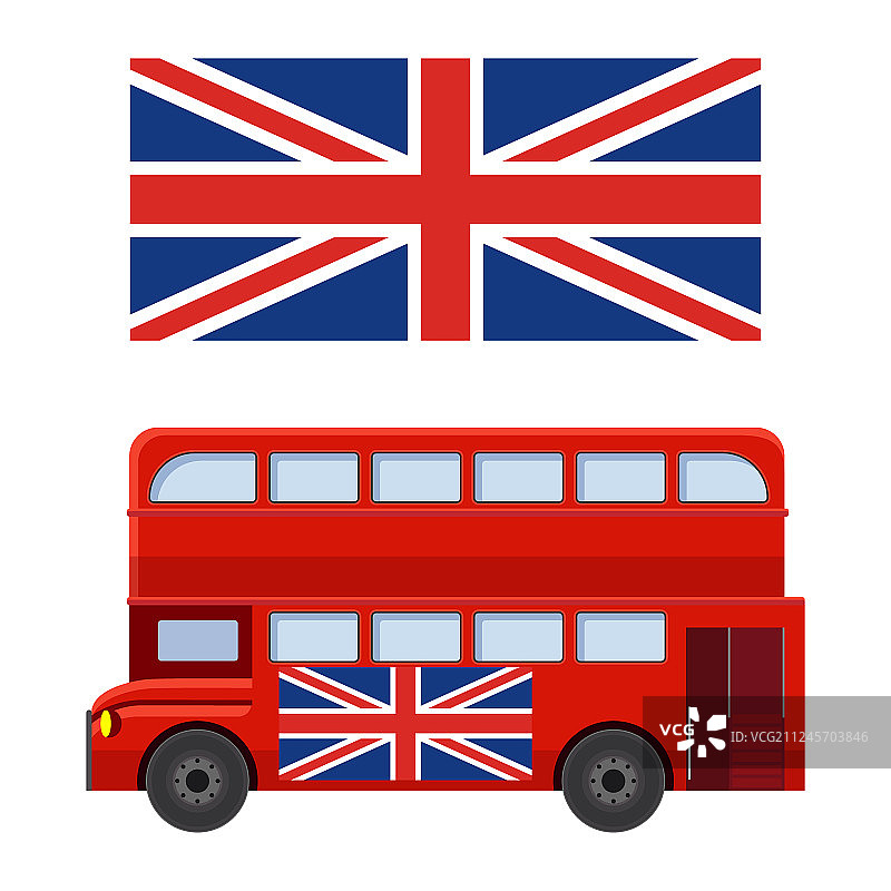 带有英国国旗的双层巴士图片素材