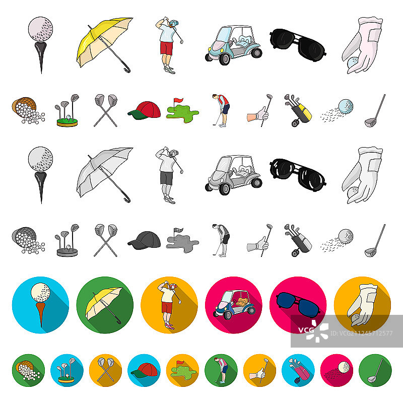 高尔夫和属性卡通图标集图片素材