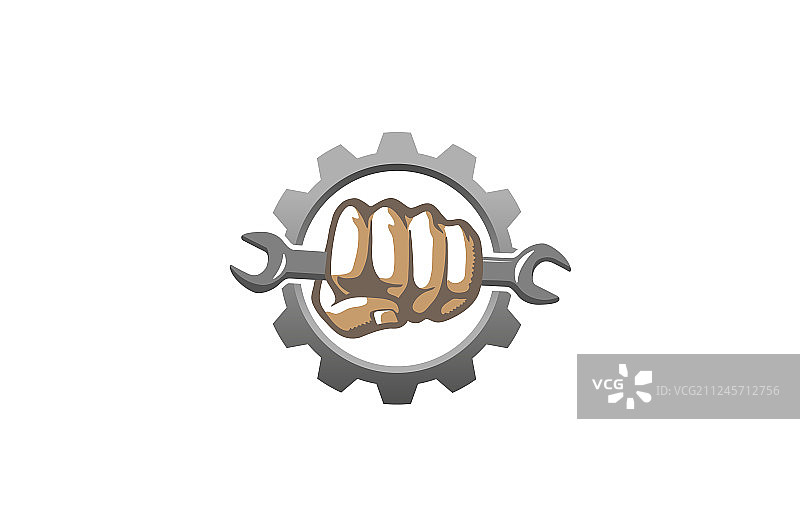 创意机械齿轮手扳手logo设计图片素材