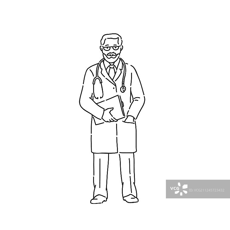 穿专业制服的医生线条艺术风格图片素材