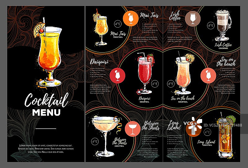 鸡尾酒菜单设计图片素材
