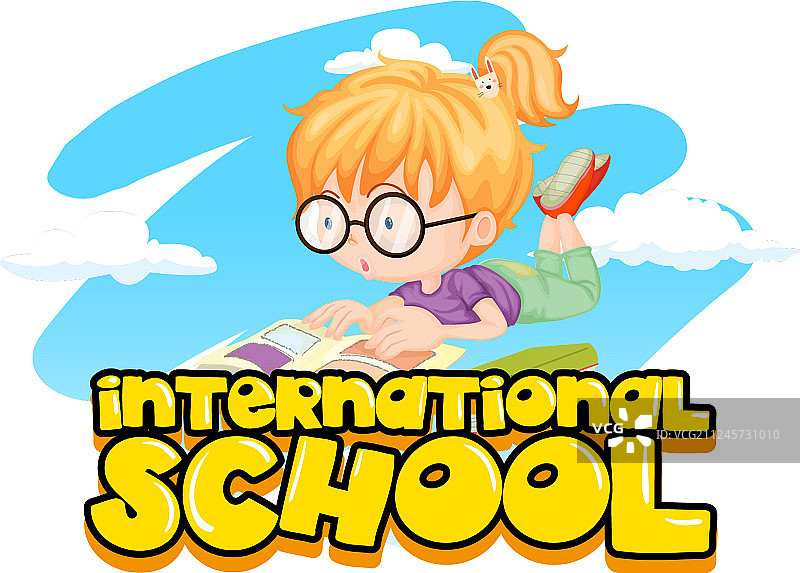 女孩读书的国际学校海报图片素材