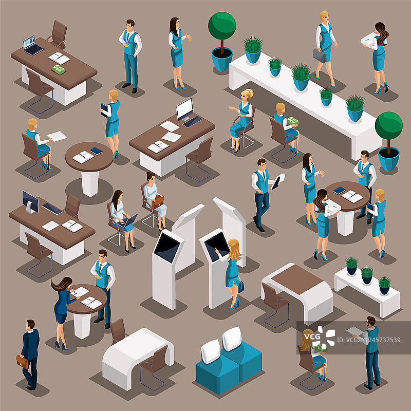 关于禁令的一组2.5D商务人士概念图片素材