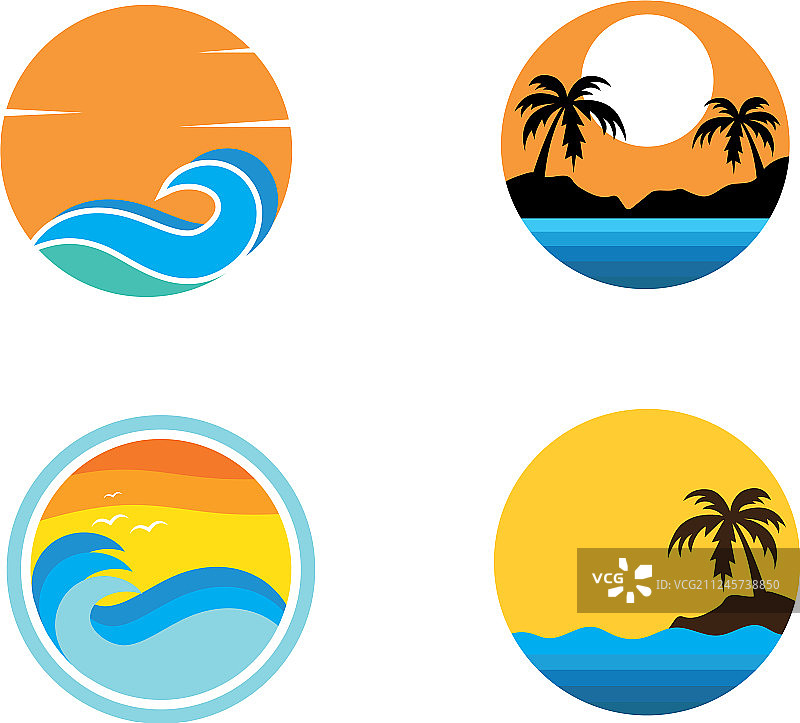 水波与棕榈树图片素材