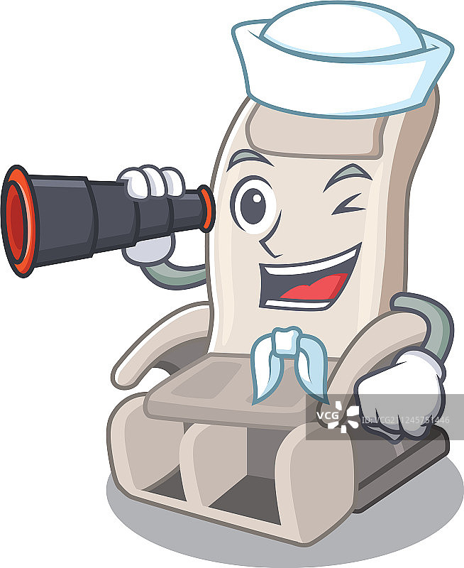拿着双筒望远镜的水手与按摩椅图片素材