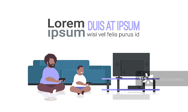 肥胖的父亲和儿子拿着游戏手柄图片素材