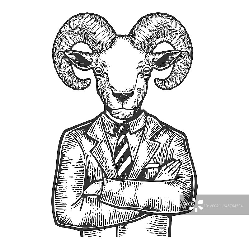 公羊商人素描雕刻图片素材
