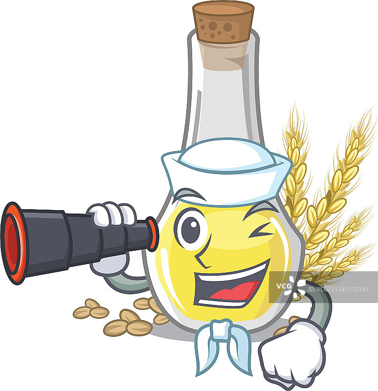 拿着双筒望远镜的水手和小麦胚芽油图片素材