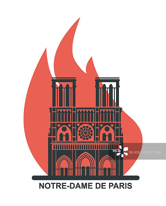 巴黎圣母院失火扁平设计图片素材