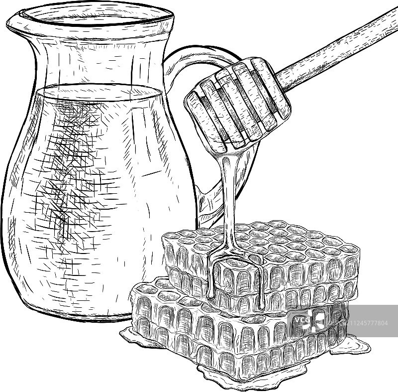 手绘牛奶蜂蜜素描套装图片素材