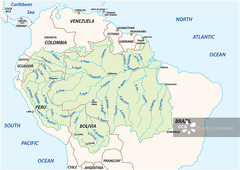 亚马逊河流域地图图片素材
