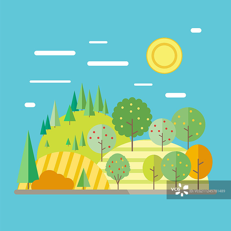 扁平风格的秋季风光图片素材