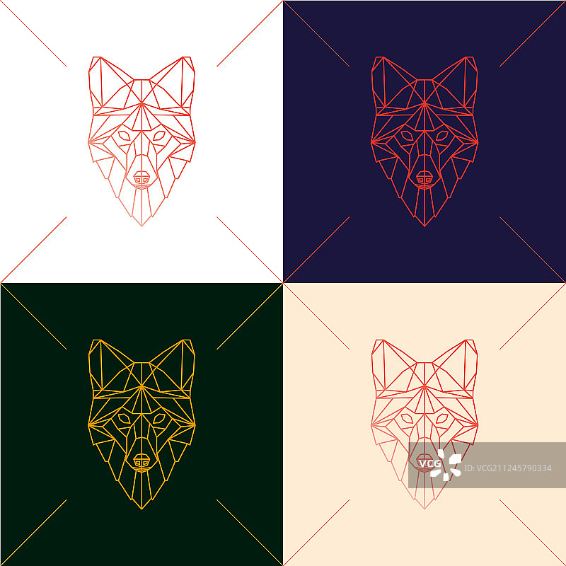 四款狐狸头几何线条剪影图片素材