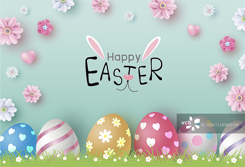 鸡蛋和鲜花的复活节设计图片素材