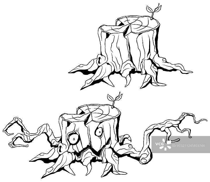 树桩怪物线条画图片素材