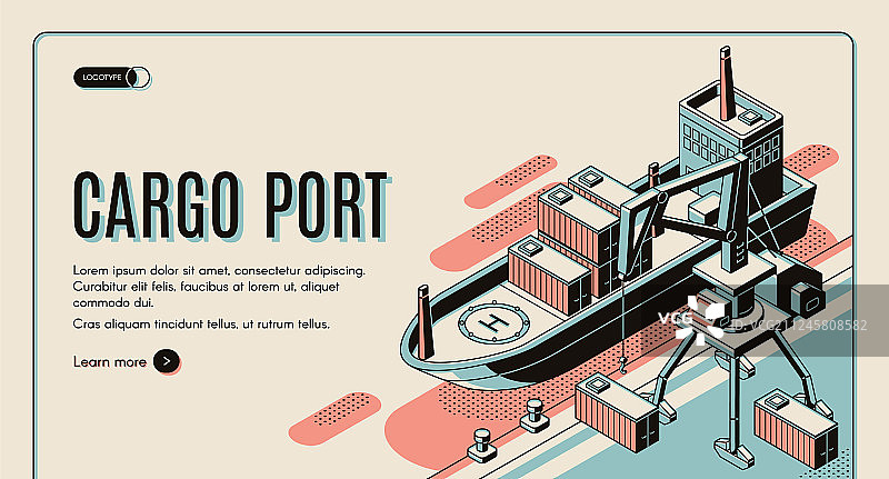 货运港口2.5D着陆页模板图片素材
