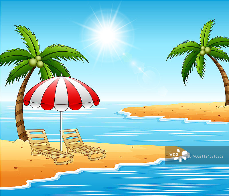 美丽海景上的夏季休闲躺椅图片素材