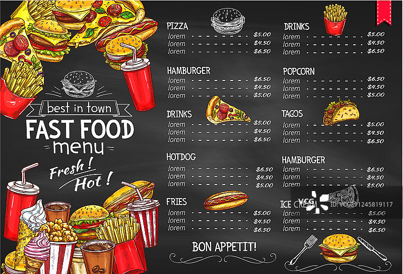 快餐食品价格菜单模板图片素材