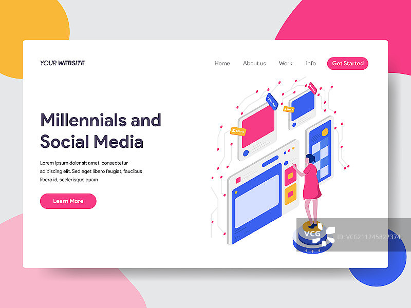 千禧一代社交着陆页模板图片素材